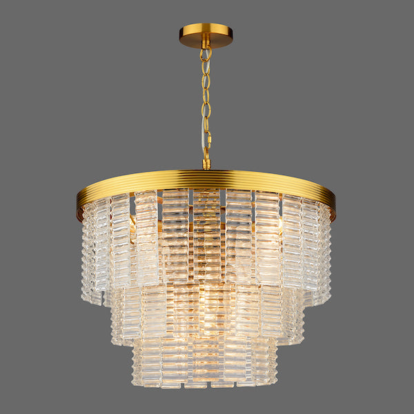 Moesha 6lt Pendant Natural Brass & Ribbed Glass