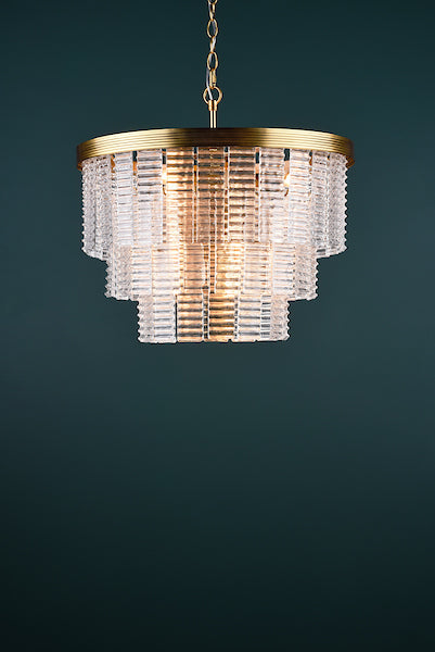 Moesha 6lt Pendant Natural Brass & Ribbed Glass
