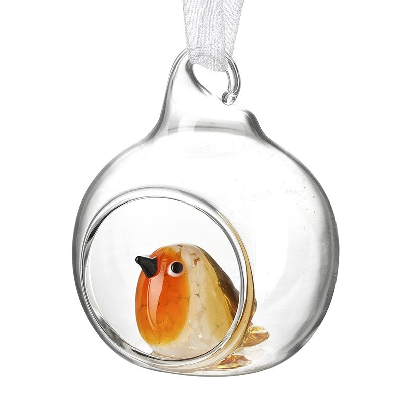 Open Glass Bauble with Robin