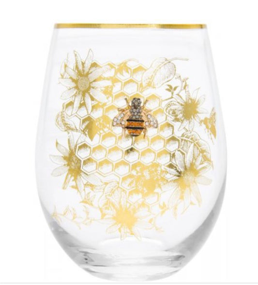 Honeycomb Bee Stemless Wine Glass